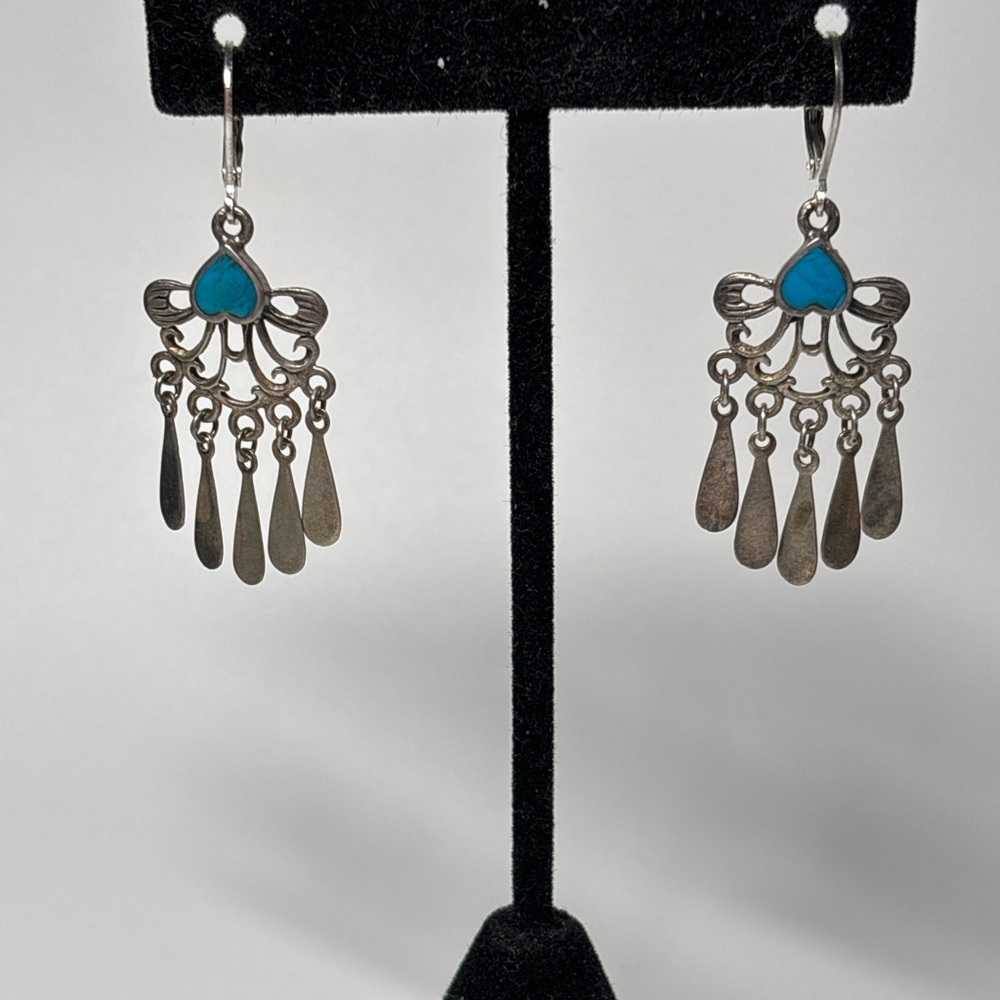 Sterling Silver Turquoise Dangle Earrings – Chandelier Style – Leverback